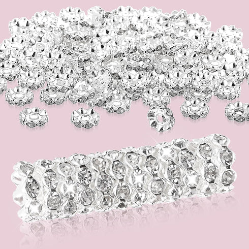 100pcs 12mm Rhinestone Beads for Jewelry Making for Pens Rondelle Spaced Beads Silver White Beadable Pens Beads Rondelle Beads...