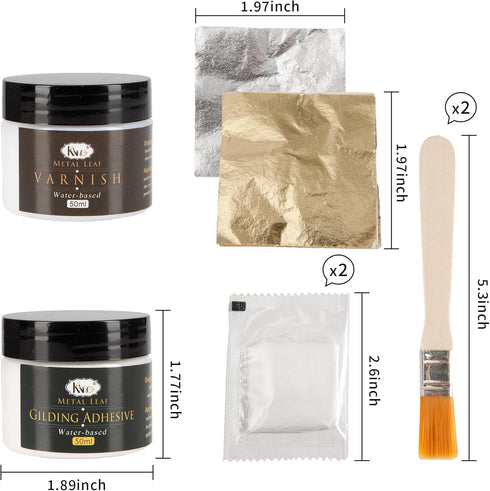 KINNO Epoxy Gilding Adhesive Glue Set, 50ml Gold Leaf Glue,50ml Gilding Varnish and 100 Sheets 5cm Gold Leaf,and 100 Sheets Silver Leaf...