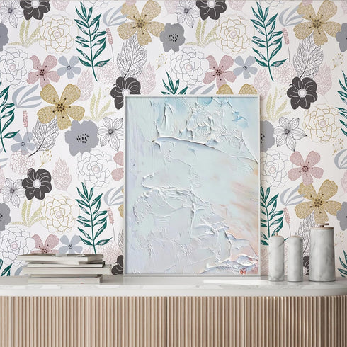 Mecpar Floral Peel and Stick Wallpaper 17.71'' x 118'' Pink Perennial Blooms Floral Wallpaper Floral Contact Paper Vinyl Self Adhesive Removable W...
