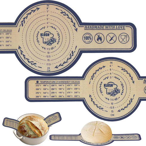 Sourdough Bread Baking Mat Large & Small, 25cm & 20cm Silicone Bread Sling for Dutch Oven, 500°F Heat-Resistant KLOSN Sourdough Bread Baking Suppl...
