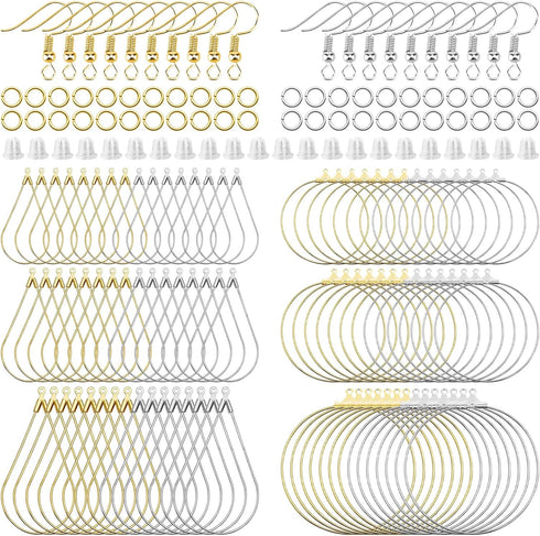 720Pcs Earring Making Kit with 120 Beading Hoop Earring Finding Component,200 Hooks,200 Jump Rings,200 Earring Backs,Teardrop Round Earrings Beadi...