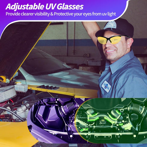 Air Conditioner UV Dye Leak Detector, Pro Auto Oil AC UV Dye Leak Test Detection Tool Kit 68 LED A/C UV Flashlight Detector with Protective Glasse...