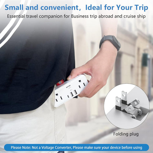 2 Prong to 3 Prong Outlet Adapter, US to Japan Plug Adapter with 3 USB, Multi Plug Outlet Extender, 6 Outlets with Hidden Plug, Travel Plug Adapte...