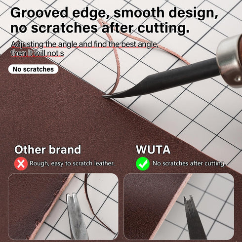 WUTA Leather Edge Beveler,High Carbon Steel Edge Skiving,Leather Wood Handle Leather Tools,Leather Craft Keen Edge Cutting Tool for Beveling,Size ...