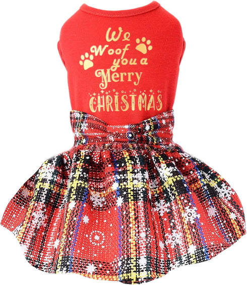 Dog Christmas Outfit Dog Dresses for Medium Dogs Girl XXS Puppy Clothes Holiday Pet Dress Xmas Cat Apparel Clothing Plaid Doggy Skirt Party XXS Do...