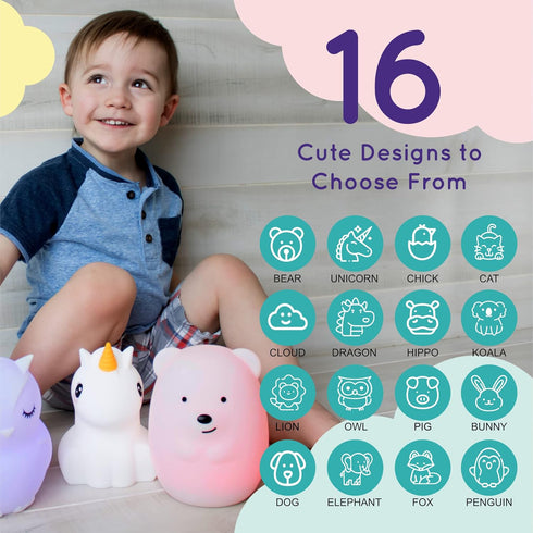 Lumipets Remote Control Silicone Night Light for Kids - Elephant Design with 9 Soft Colors & Sleep Timer - Rechargeable, Battery-Operated Lamp for...