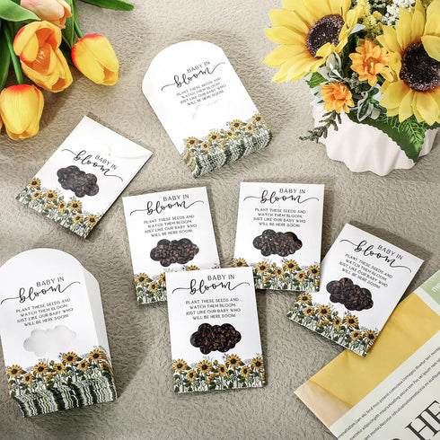 Fumete 50 Pcs Baby Shower Party Favor Baby Shower Seed Packet Baby in Bloom Kraft Bags with Window Seed Envelopes Resealable Seed Organizer Storag...