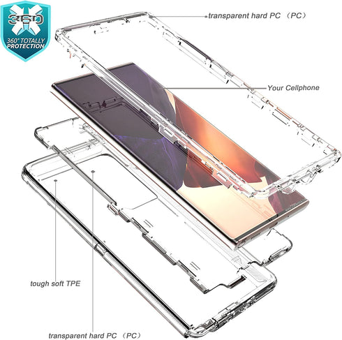YmhxcY Galaxy Note 20 Ultra Case - 3 Layer Drop Protection, Shockproof, Clear Silicone Cover - Crystal Clear...