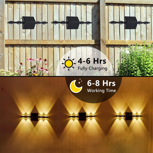 2 Pack Solar outdoor lights for fence deck wall with up and down lighting for garden yard porch patio decorations....