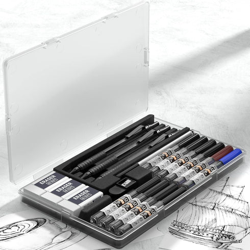 Nicpro Black Metal 2.0 Mechanical Pencil Set with Case, 3 PCS Drafting Lead Holder with 2mm Graphite Lead Refill (HB 2H 4H 2B 4B) & Colors, Sharpe...