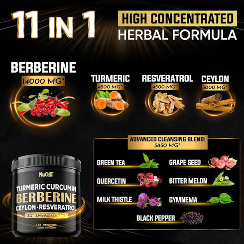 Berberine Supplement 14000mg Turmeric Curcumin 4500mg Trans-Resveratrol 4500mg & More - Support Body Management & Immune System - 120 Capsules...