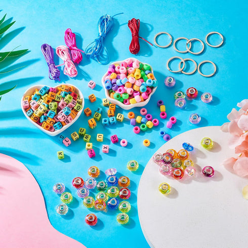 Beadthove DIY Letter Bead Keychain Making Kit Adjustable Acrylic Cube Letter Beads Strings Large Hole Pony Beads Key Ring Bracelet Jewelry Making ...