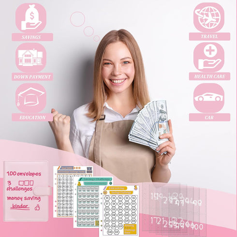 Antner 100 Envelopes Challenge Binder Money Savings Challenges Book to Save $5,050 and $10,000 and $500, A5 Money Saving Planner Cash Envelope Bud...