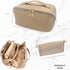 Large Capacity Travel Cosmetic Bag - Makeup Bag Opens Flat for Easy Access - Leather Waterproof Portable Cosmetics Bag with Handle, Divider - Toil...