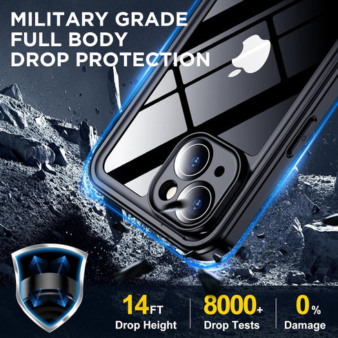 SPIDERCASE for iPhone 15 Case Waterproof,Built-in Screen & Camera Lens Protector, IP68 Underwater, 14FT Military Shockproof, Full Body Protection ...