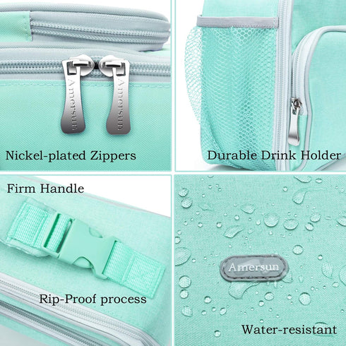 Amersun Lunch Box for Women, Light Blue, Water-Resistant, Oxford Fabric, Padded Liner, 2 Pockets, 6.58L Capacity, Stylish, School, Work, Picnic, T...