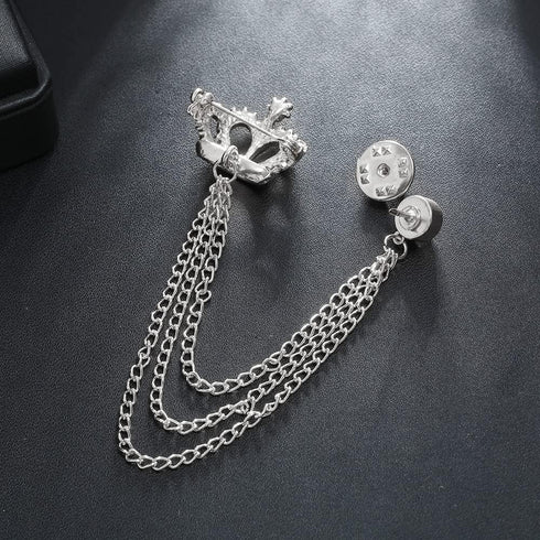 Rhinestone Crown Long Chain Brooch.Gold Silver Tassel Brooch Pin,Retro Crystal Suit Pins Collar Coat Pin for Men's Accessories Pin Husband Gifts...