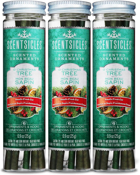 Scentsicles O Christmas Tree Scented Christmas Ornaments with Hooks - 3 Bottles (18 Sticks Total)...