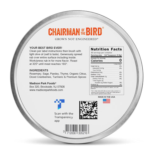 Chairman of the Bird Gourmet Turkey Rub Seasoning – Citrus-Herb Spice Blend – Orange, Cranberry, Rosemary, Sage – Roast, Grill, Smoke – Natural, G...
