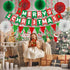 Fecedy Merry Christmas Hanging Paper Banner Triangle Bunting Paper Flower Fan Swirl Streamers&Christmas Tree Santa Claus Banner for Merry Christma...