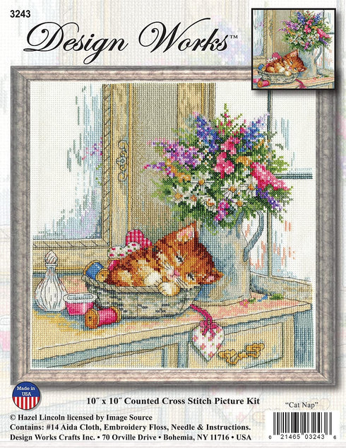 Design Works Crafts Cat Nap Counted Cross Stitch Kit, White...