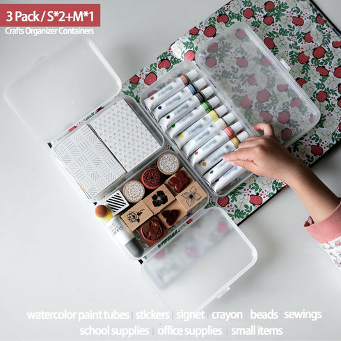 Small Plastic Storage Containers With Hinged Lids Craft Small Storage Box for Photo,Sticker,Pencil,Sewing,Beads,Small Items,School Supplies,3 Pack...