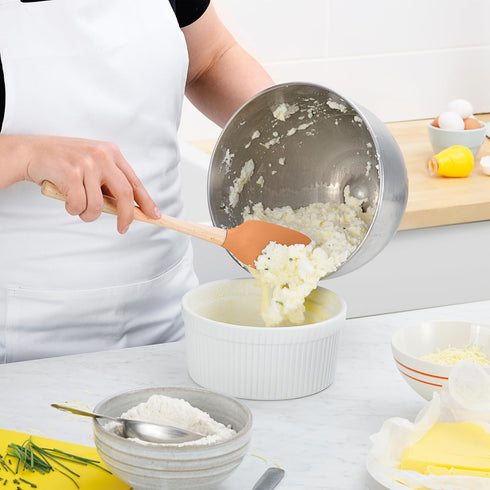 Tovolo Flex-Core Apricot Wood-Handled Spoonula, Silicone Spoon Spatula Head With Ergonomic Grip & Wooden Handle, Silicone Spatula Spoon for Cookin...