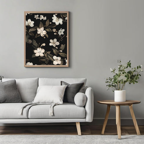 Posterizer 1 pcs-dainty wild white flowers with black background-Floral & Botanical Art-Abstract & Modern Art-Decor for Home & Office- UNFRAMED Wa...
