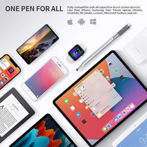 Universal Stylus Pen, Clip Design Disc Tip Capacitive Stylus Pencil for Apple iPad/iPhone/Samsung Galaxy Tab Tablet/Fire HD/MI/Huawei/All Touch Sc...