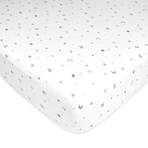 American Baby Company 100% Natural Cotton Fitted Crib Sheet 52" x 28" - Soft, Breathable, Hypoallergenic & Gentle Toddler Bed Sheet, Gray Stars an...