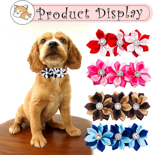 10 Pcs 4.4" Flowers Small Dogs Collar Charms Multi-Color Puppies Cats Slides Bow Ties Rhinestones Collar Attachment Pet Wedding Birthday Costume A...