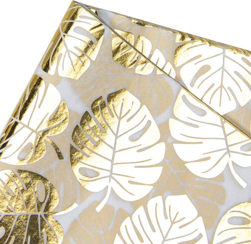 WRAPAHOLIC Gift Wrapping Tissue Paper - 25 Sheets 19.7x27.5 Inch Gold Foil Tropical Palm Leaves Gift Wrap Paper Bulk for Packing, DIY Crafts...
