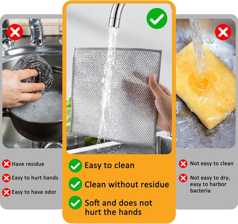 Multipurpose Wire Dishwashing Rags for Wet and Dry - Non-Scratch Wire Dishcloth - Wire Washing Miracle Cleaning Cloths with Kitchen Cookware, Dish...