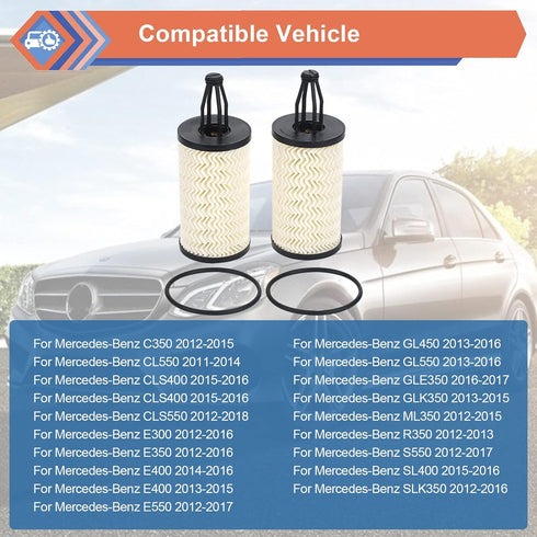 2 Pcs Engine Oil Filter Compatible With Mercedes-Benz Vehicle C, CLS, E, CLE, S, ML, SL Series, Replace #2761800009...