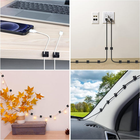 100 PCS Adhesive Cable Clips Black (Small & Large), Upgraded Wire Holder for Wall Cord Organizer Cable Management Under Desk, Outdoor Light Clips ...