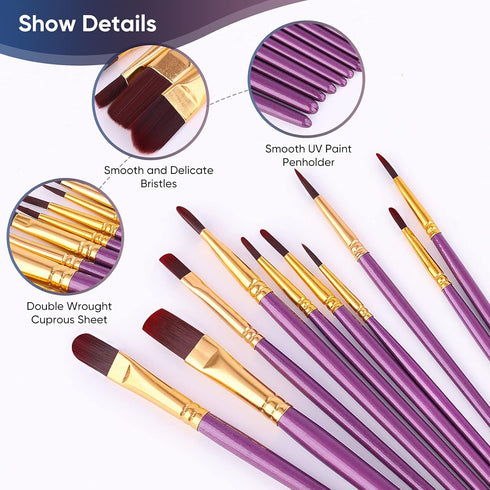 Paint Brushes Set, 2Pack 20 Pcs Paint Brushes for Acrylic Painting, Oil Watercolor Acrylic Paint Brush, Artist Paintbrushes for Body Face Rock Can...