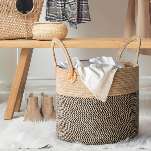 CHICVITA Wicker Laundry Basket With Handles, Storage Baskets for Decor, Rope Basket for Blankets, Toys, Clothes, Shoes, Plant Basket for Living Ro...