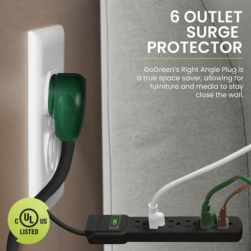 Go Green Power Inc. 6 Outlet Surge Protector, Black, 6ft Cord - 250 Joules, Circuit Breaker, Mountable, Great for in-Home Use...