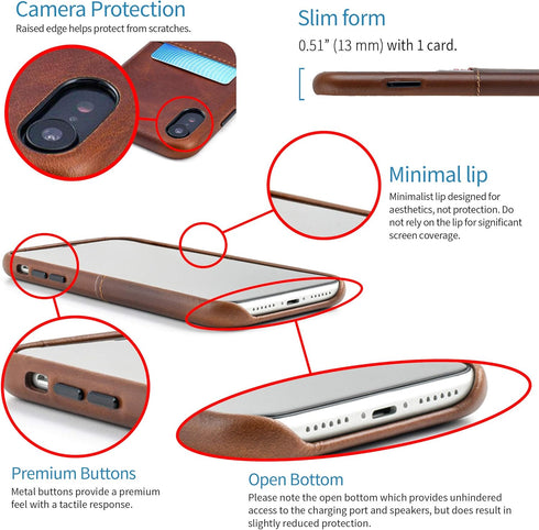 Dockem M1 Card Case for iPhone XR (6.1"): Slim Genuine Leather Wallet Case with Built-in Metal Plate for Magnetic Mounting and Lay-Flat Card Slot:...