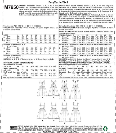 McCall's Patterns McCall's Women's Shoulder Strap Button Up Dress, Sizes 14-22 Sewing Pattern, White...