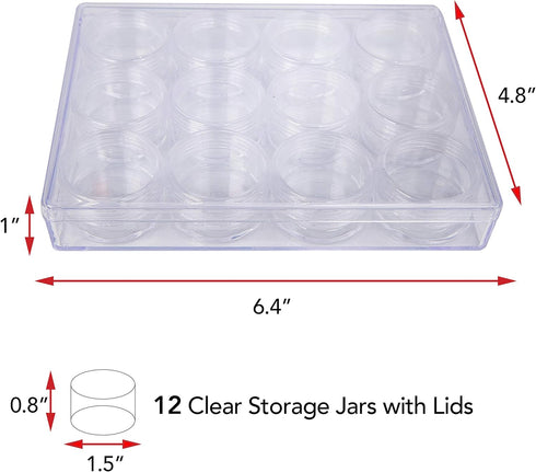 The Beadsmith Personality Case - Clear Storage Organizer Box – 6.4 x 4.8 x 1 inches - includes 12 Small Containers with lids - 1.5 x 0.8 inches, B...