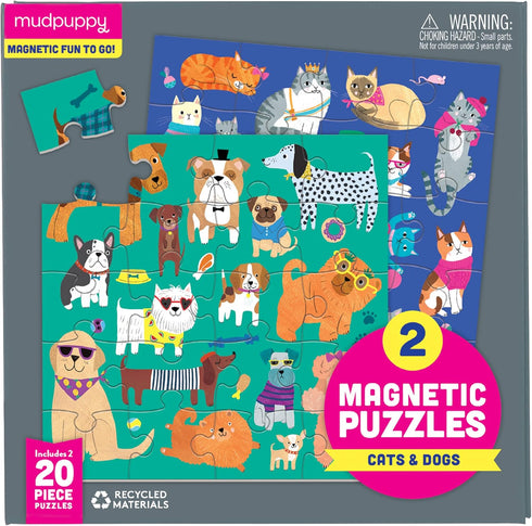 Mudpuppy Cats & Dogs - Tri Fold Magnetic Puzzles Featuring Two 20 Piece Cat and Dog Themed Artwork...