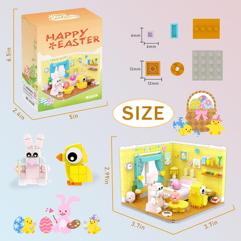 Easter Friends House Building Blocks Kit - 417 Pcs Easter Bunny Easter Toys Building Sets , Easter Basket Stuffers Easter Egg Fillers Building Toy...