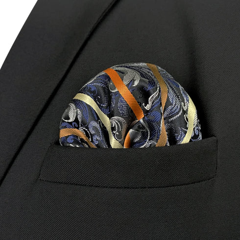 S&W SHLAX&WING Tie Sets for Men Dark Gray Neck Tie Brown Striped Extra Long Necktie with Pocket Square Set...