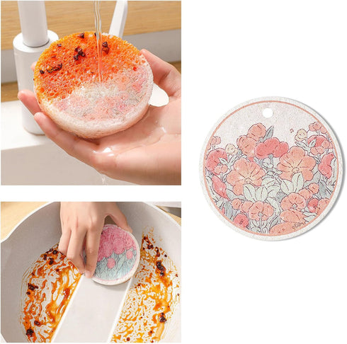 Biodegradable Natural Wood Pulp Fiber Sponge - Pack of 3 Reusable Washing Dish Sponge - Natural Household Cleaning Sponges Good for Kitchen, Bathr...