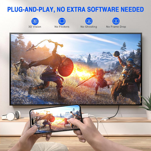 HDMI Adapter for iPhone to Projector, Plug & Play 1080P HD HDMI Digital AV Adapter, Sync Screen HDMI Connector Cable with Charging Port for iPhone...