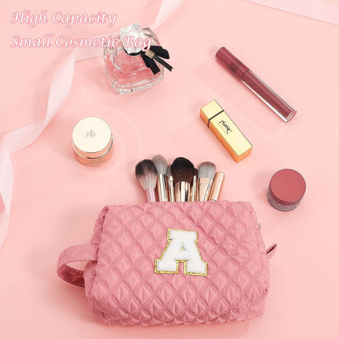 Travel Makeup Bags for Women - Initial Pink Girls Makeup Bag Makeup Pouch Makeup Bag Travel Must Haves Cute Makeup Bag Best Friend Birthday Brides...