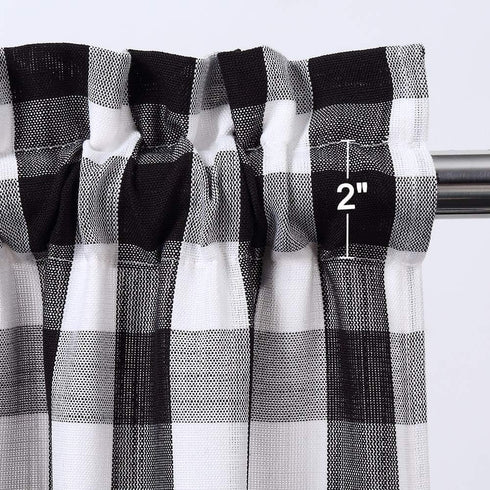 CAROMIO Cafe Curtains 45 Inch Length, Buffalo Plaid Gingham Pattern Rod Pocket Half Window Curtains for Kitchen Bathroom Window Curtain, Black and...
