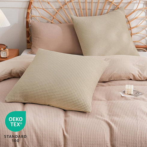 PHF 100% Cotton Waffle Weave Euro Shams 26" x 26", No Filling, 2 Pack Elegant Home Decorative Euro Throw Pillow Covers for Bed Couch Sofa, Khaki...
