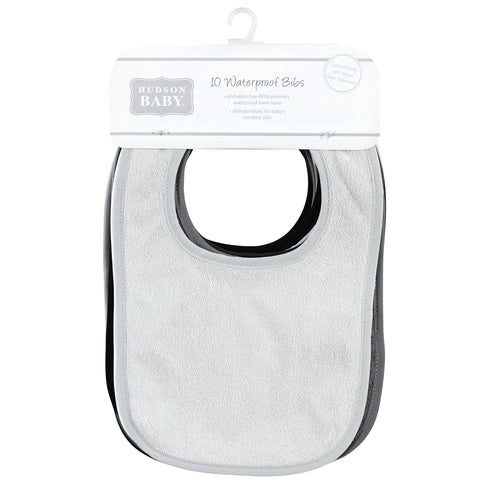Hudson Baby Unisex Baby Rayon from Bamboo Bib with Waterproof Lining 10pk, Gray White, One Size...
